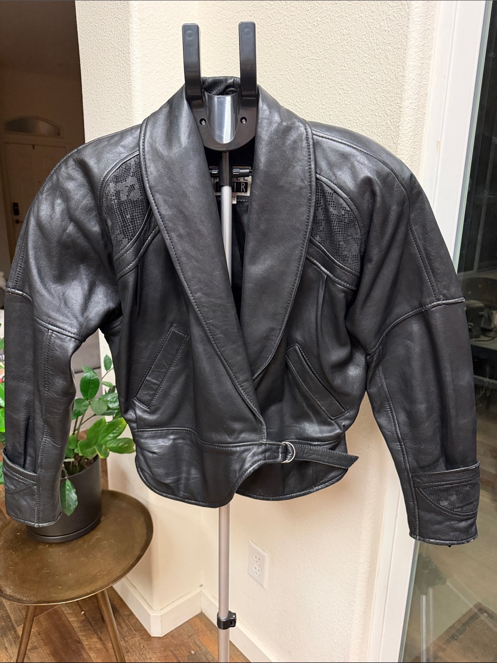Vintage 80s Pelle Cuir Black Leather Jacket Batwing Avant-Garde M